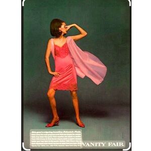 Vintage 1960s Vanity Fair Full Slip Chemise Negligee Coral Orange Lace Floral S